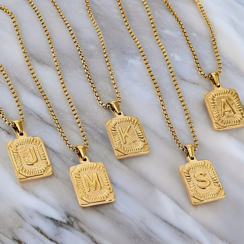 The Square Engraved Initial Pendant Necklace - greatdealsin