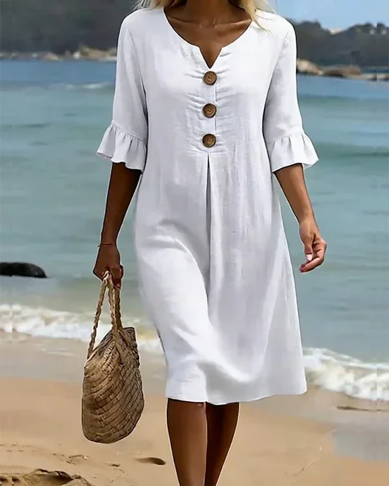 Shift Dress with Puff Sleeves - greatdealsin