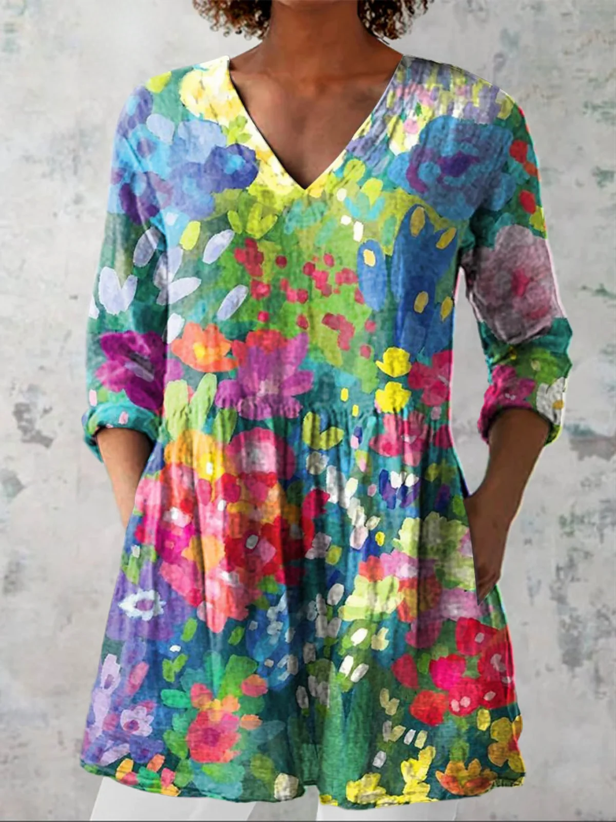 Long Blouse with V-Neck Loose‑fit - greatdealsin