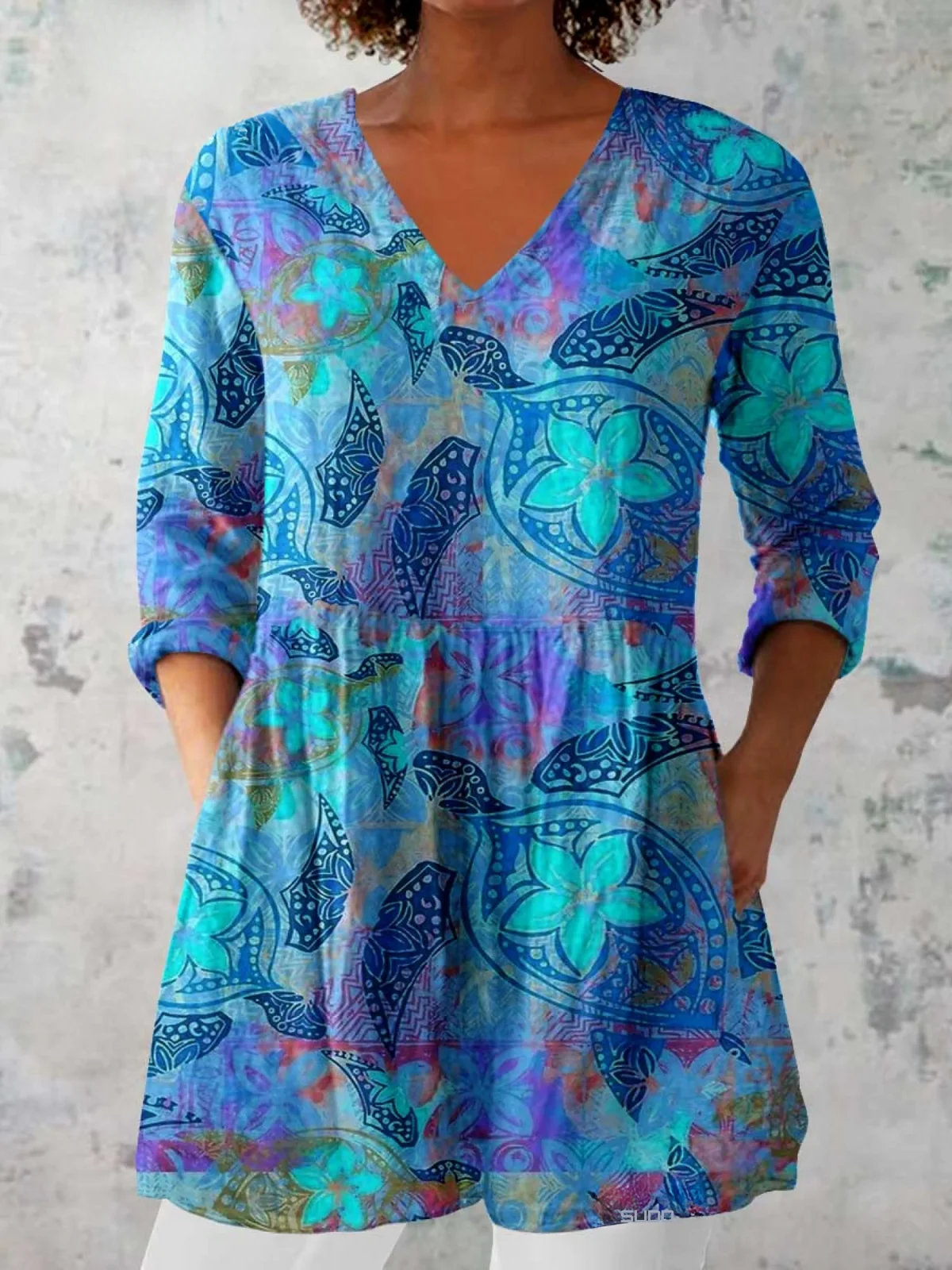 Long Blouse Peplum Hem V-Neck - greatdealsin