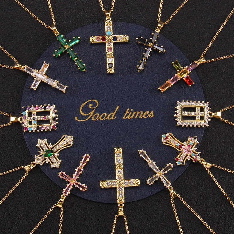 Gold Plated Zircon Cross Necklace - greatdealsin
