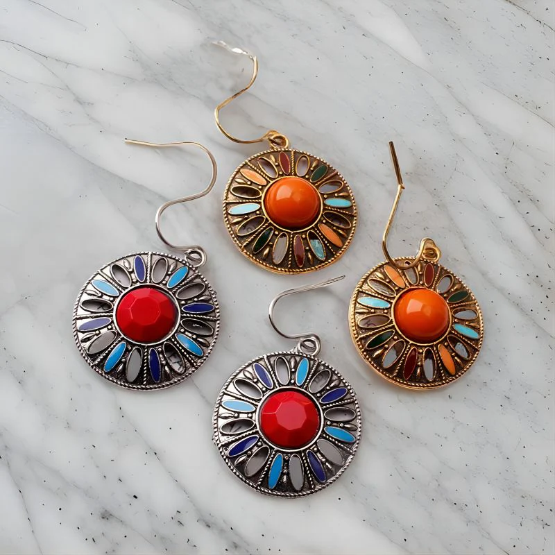 Antique Bronze with Orange/Blue Boho Chic Statement Earrings - greatdealsin