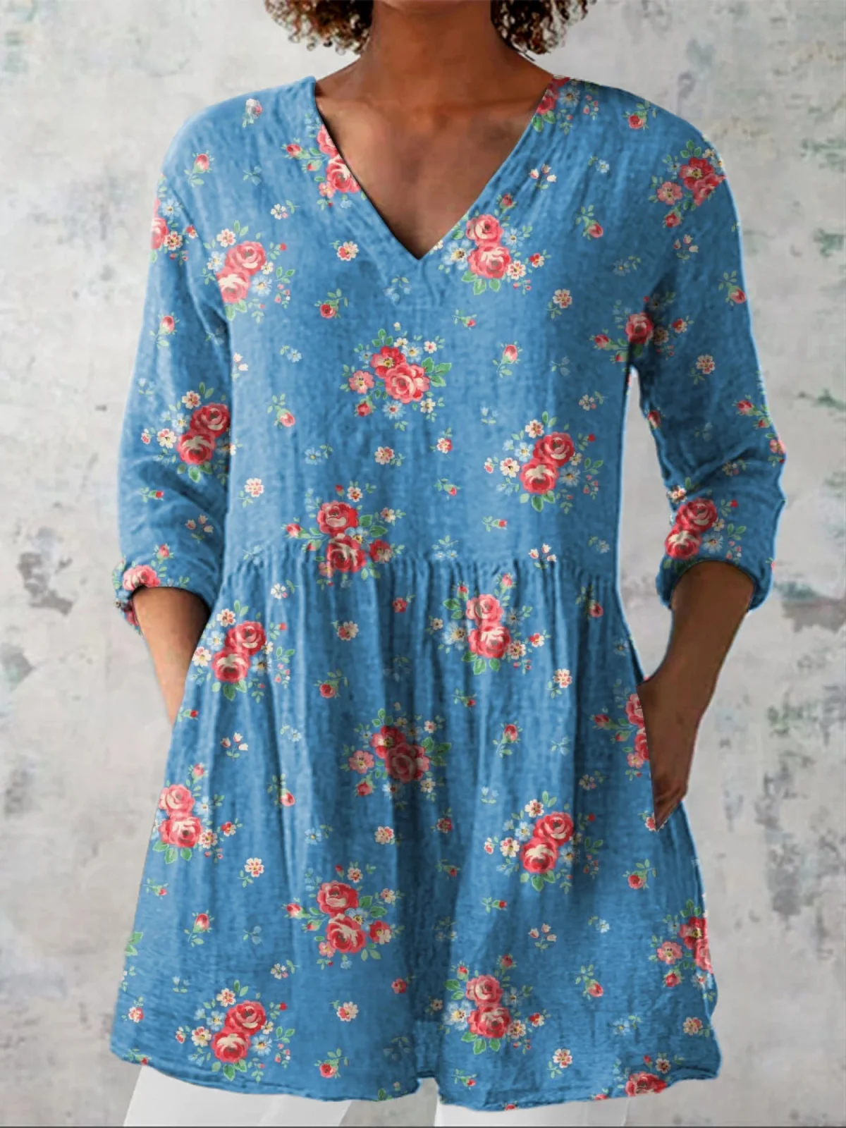 Long Blouse with Vibrant V-Neck - greatdealsin