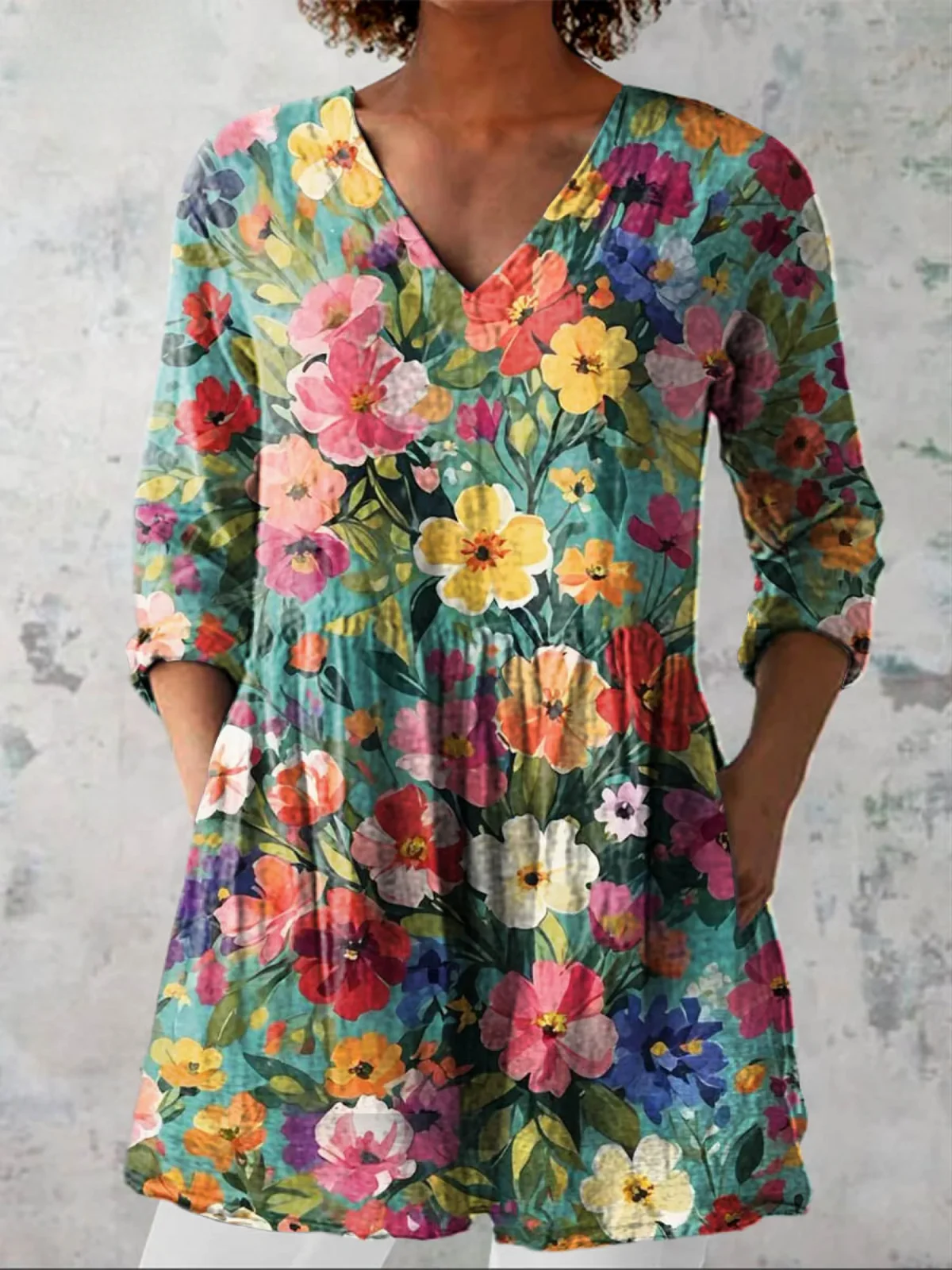 Soft V-Neck Long Blouse - greatdealsin