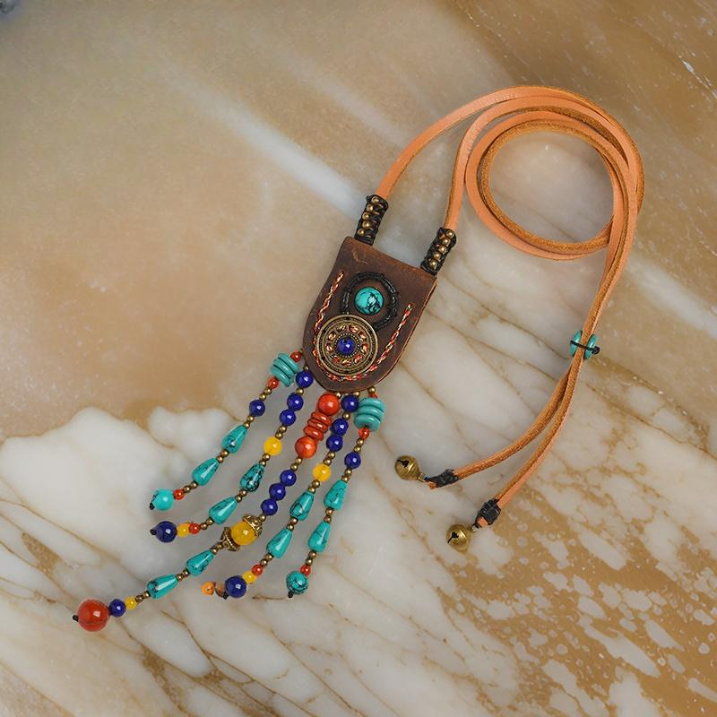 Boho Leather Arizona Turquoise Necklace - greatdealsin