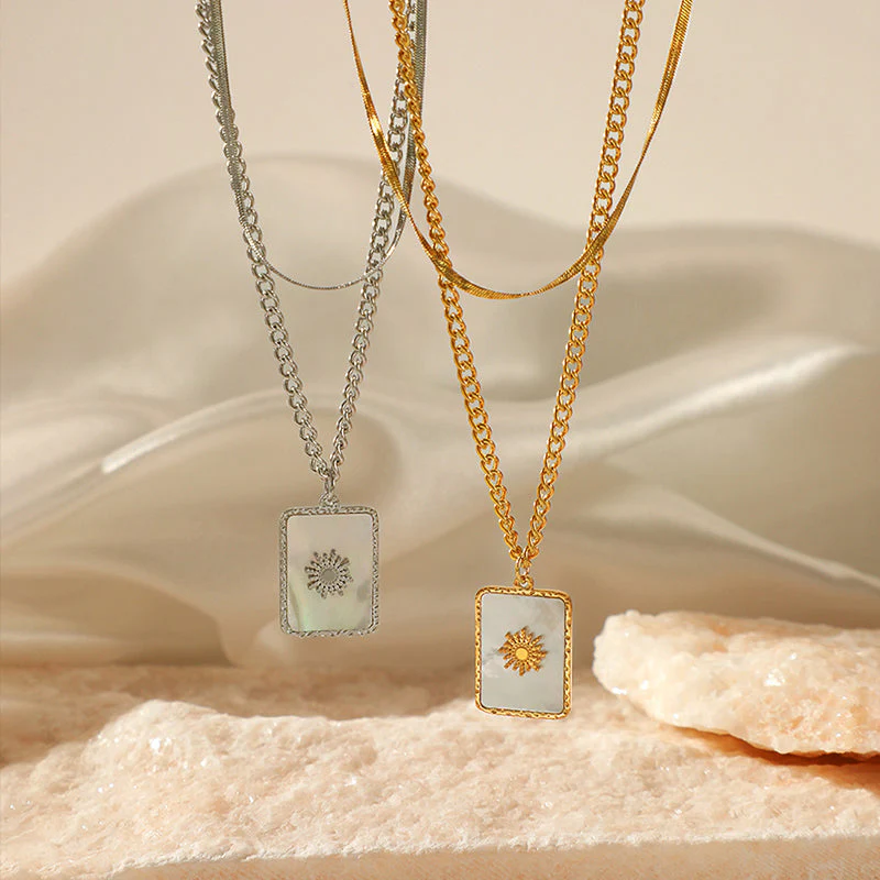 Double-Layer Geometric Shell Necklace - greatdealsin