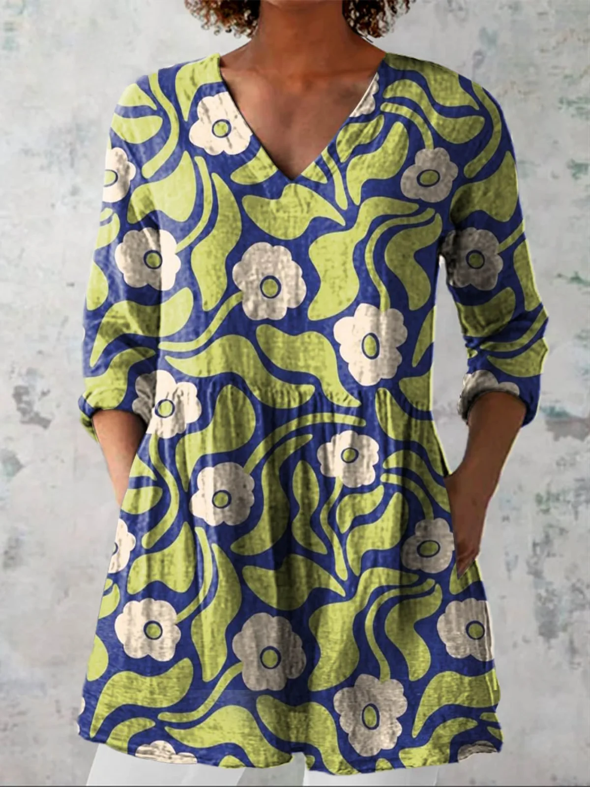 Oversized Long Blouse with V-Neck - greatdealsin
