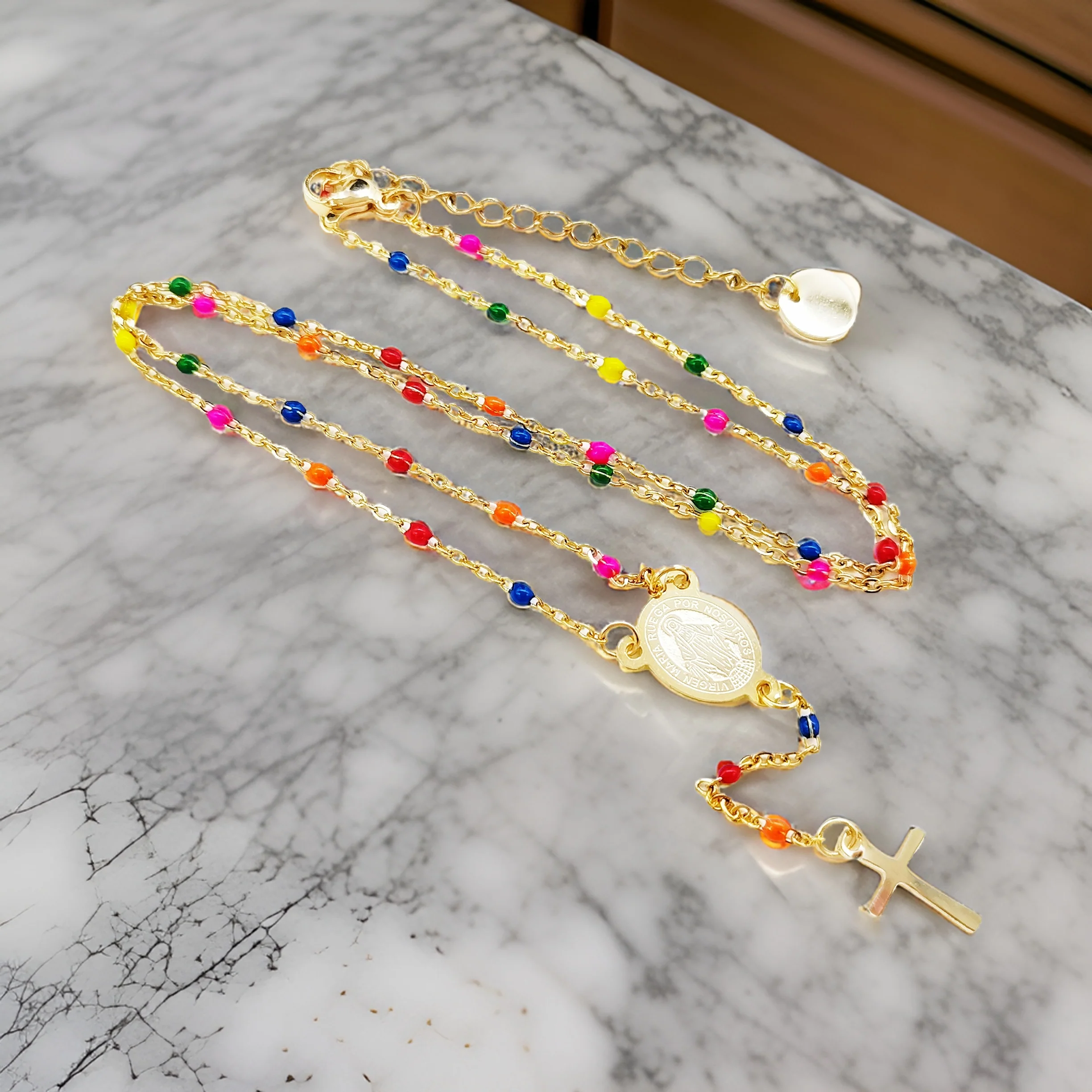 Multicolored Gem Virgin Mary Necklace - greatdealsin