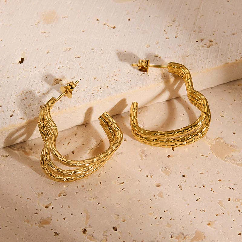 Textured Gold Hoop Earrings - greatdealsin