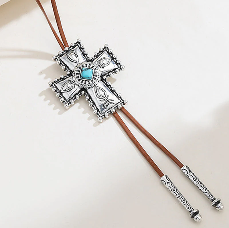 Retro Cross Love Leather Cord Necklace - greatdealsin