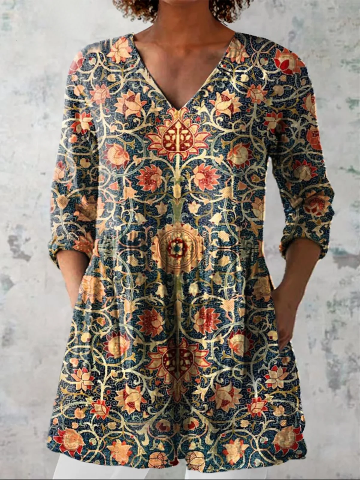 Botanical Blouse with V-Neck - greatdealsin