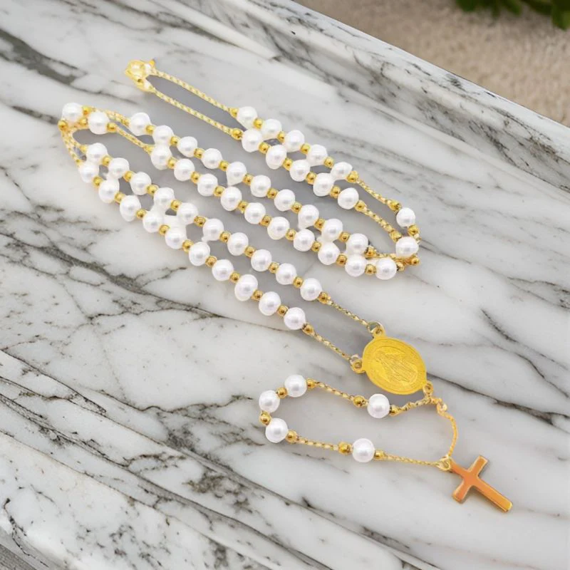 Pearls Virgin Mary Necklace In Gold - greatdealsin