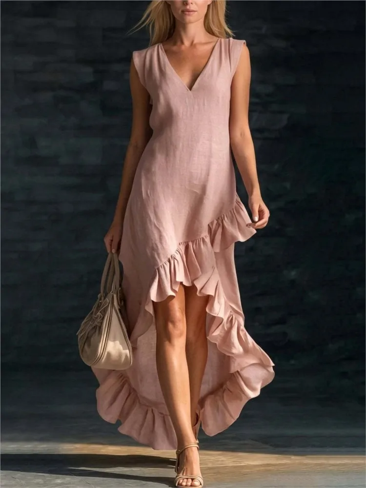 Sleeveless Maxi Dress with Ruffle Hem - greatdealsin