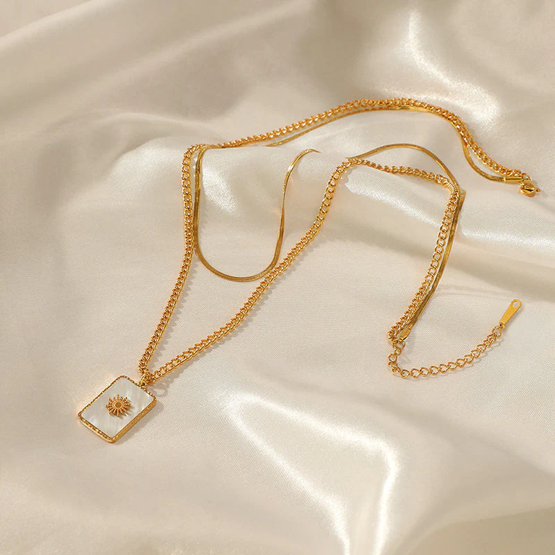 Double-Layer Geometric Shell Necklace - greatdealsin