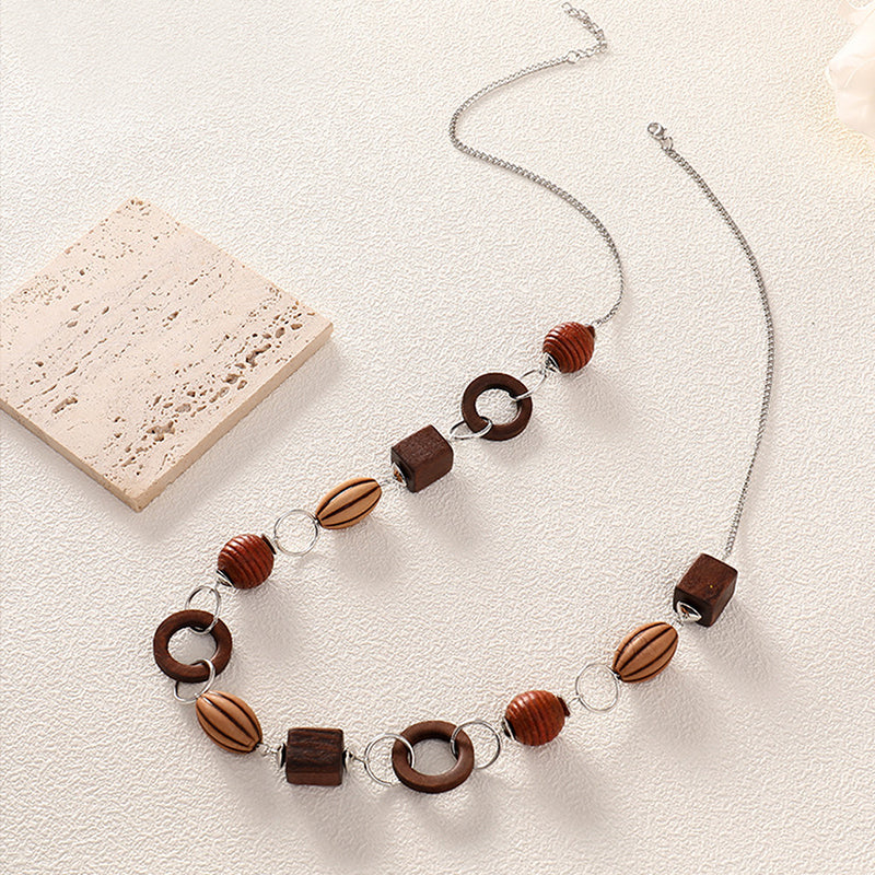 Vintage Wooden Handmade Beaded Necklace - greatdealsin