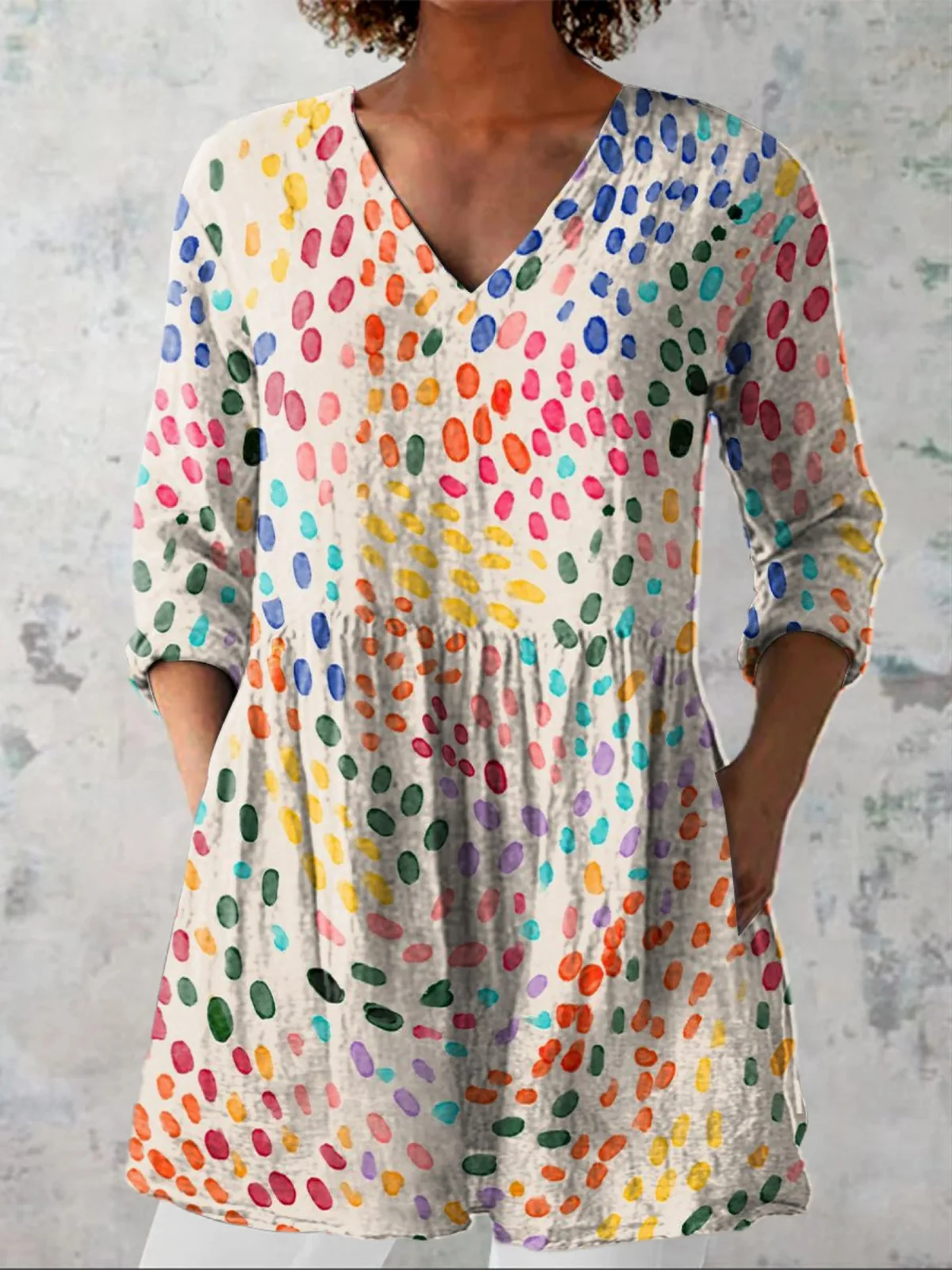 Flowy Blouse with V-Neck - greatdealsin