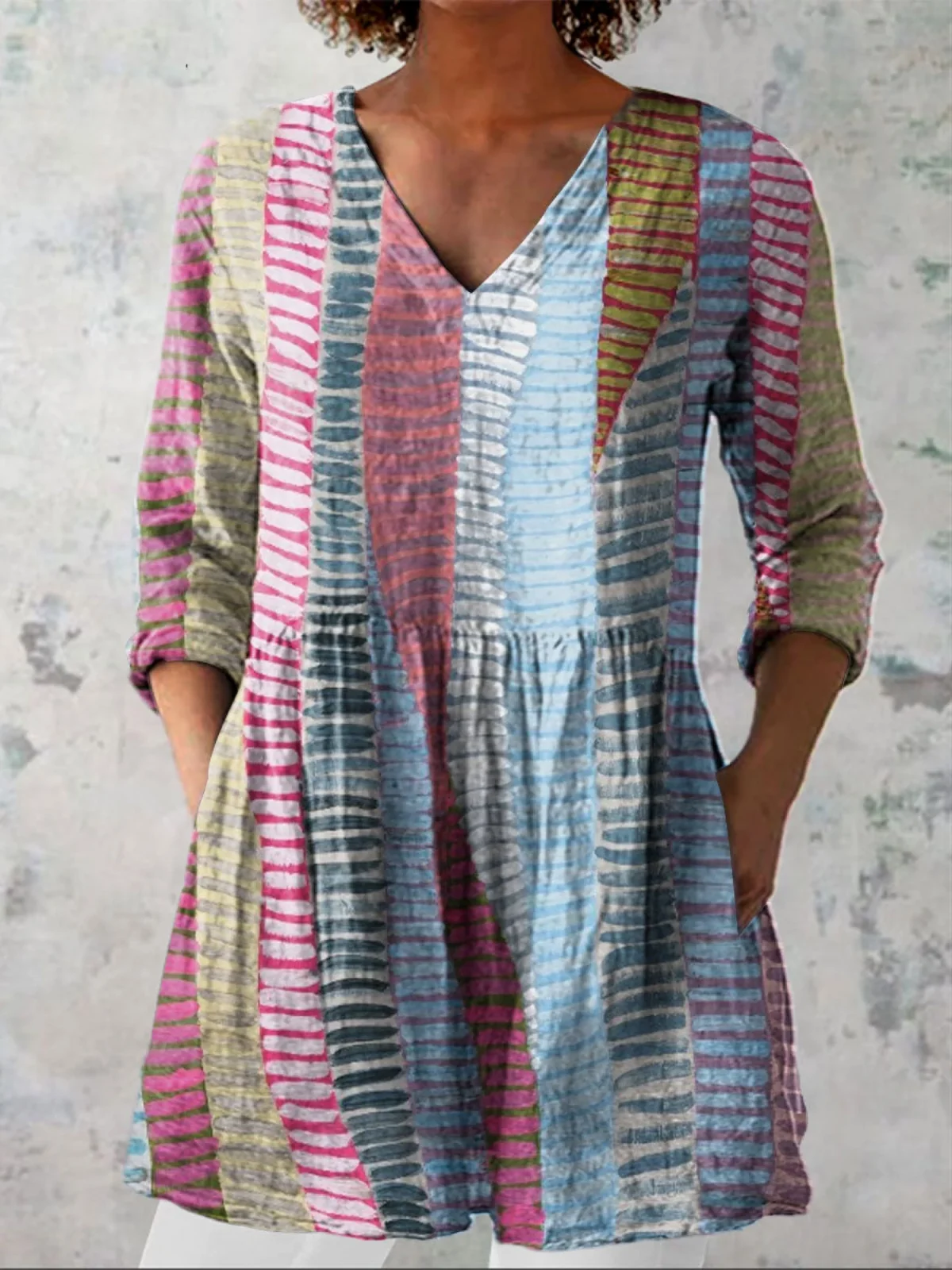 Artistic Print V-Neck - greatdealsin