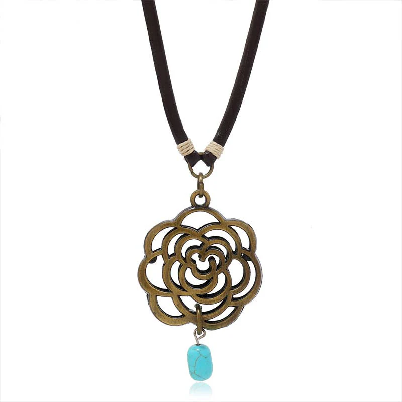 Antique Bloom Turquoise Pendant Necklace - greatdealsin