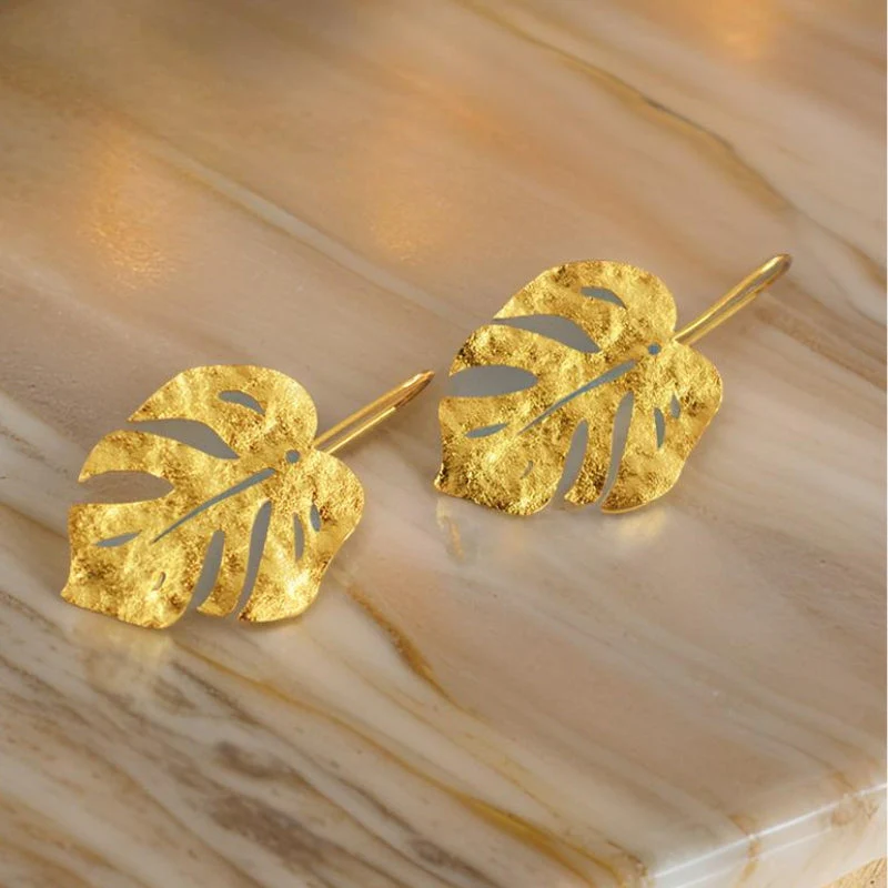 Golden Monstera Leaf Earrings - greatdealsin