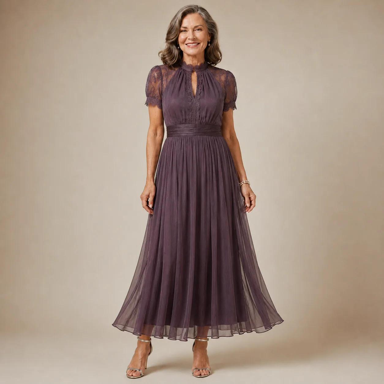 Long Violet Lace Dress Elegant Silhouette Special Occasion - greatdealsin