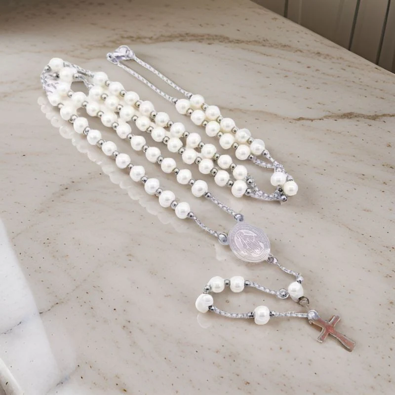 Pearls Virgin Mary Necklace In Silver - greatdealsin