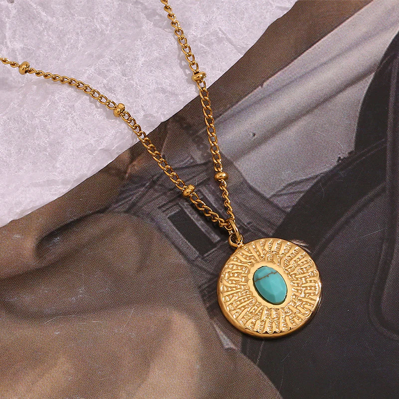Turquoise Sunburst Pendant Necklace - greatdealsin
