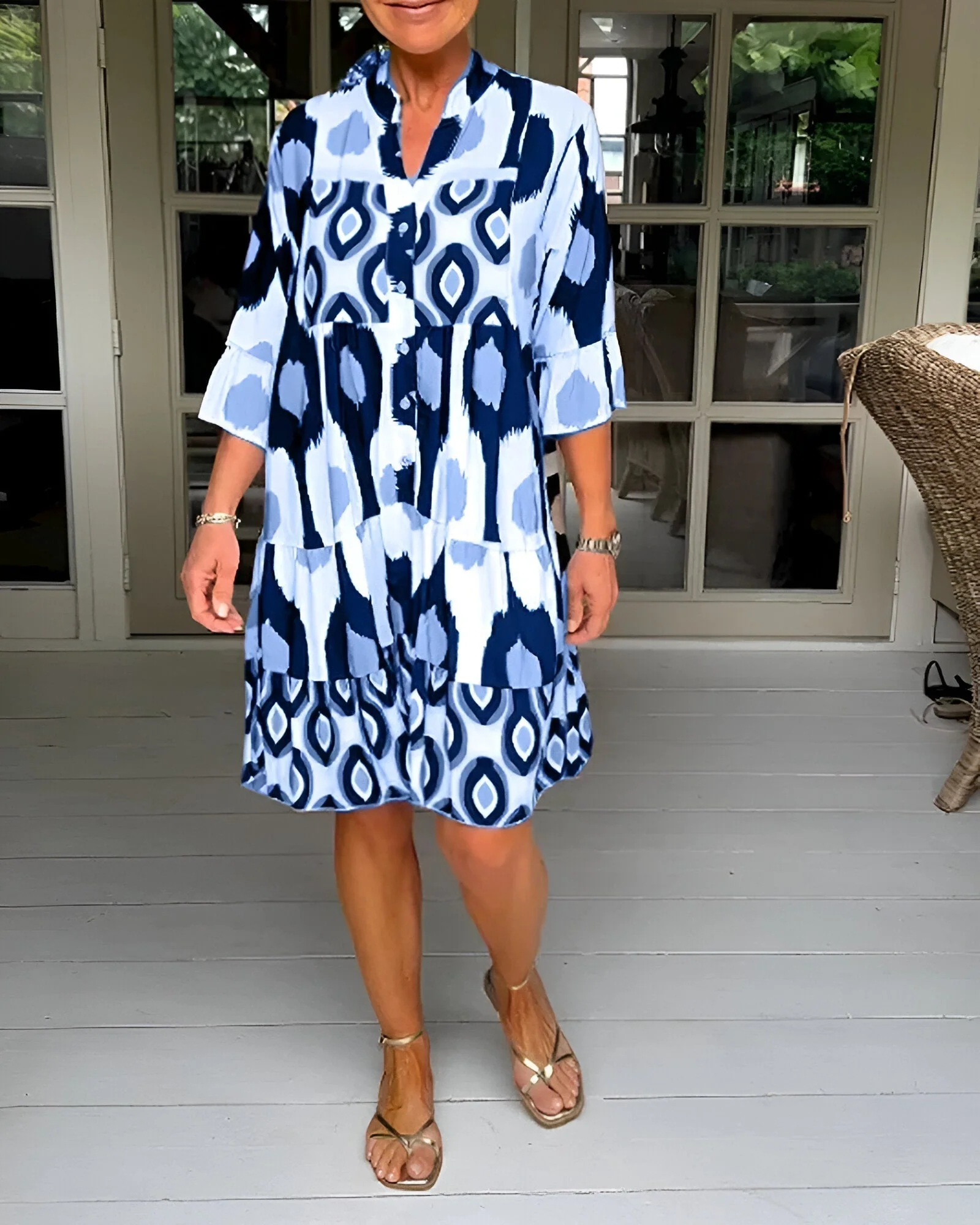 Geometric Tiered Midi Dress - greatdealsin