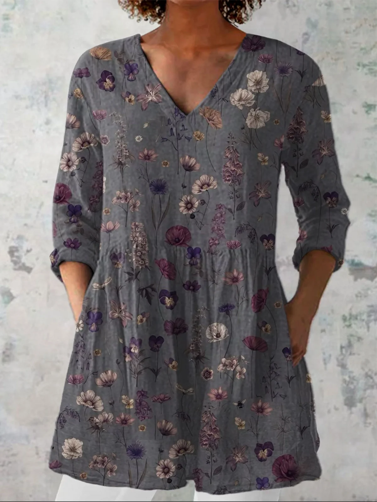 Midi Tunic Blouse with V-Neck - greatdealsin