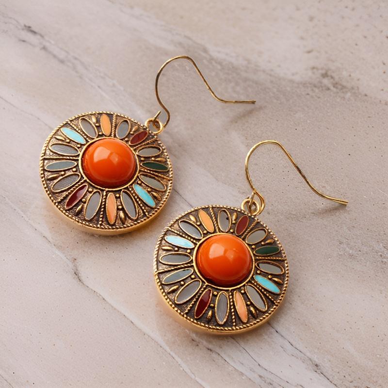 Antique Bronze with Orange/Blue Boho Chic Statement Earrings - greatdealsin