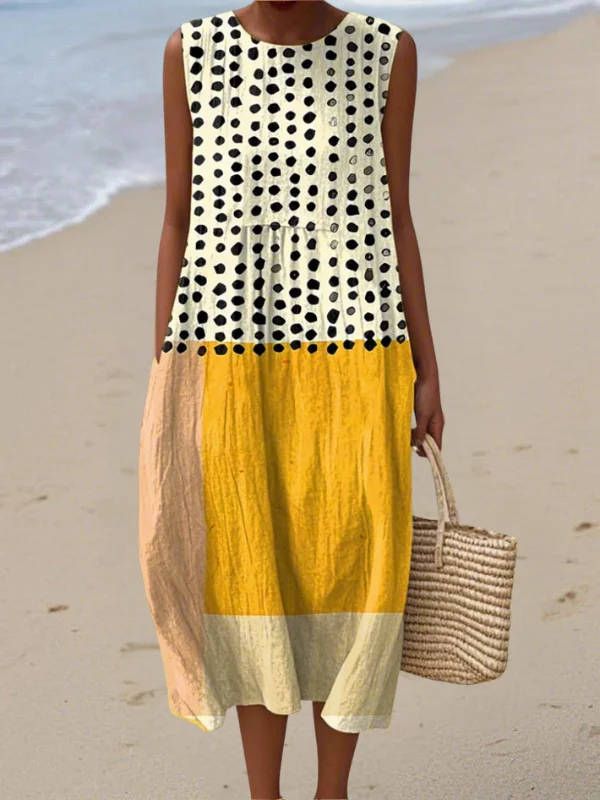 Polka Colorblock Midi Dress - greatdealsin