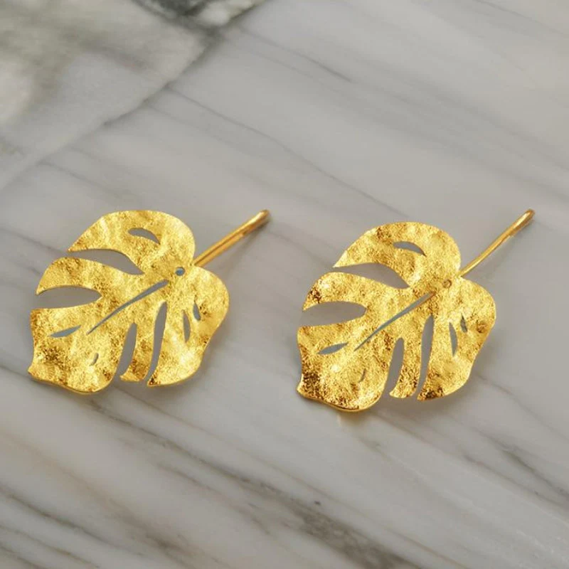 Golden Monstera Leaf Earrings - greatdealsin