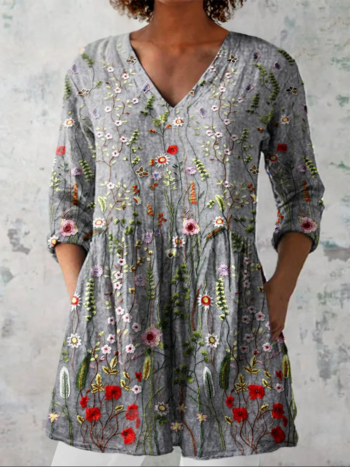 Long Blouse with V-Neck Pocketed - greatdealsin
