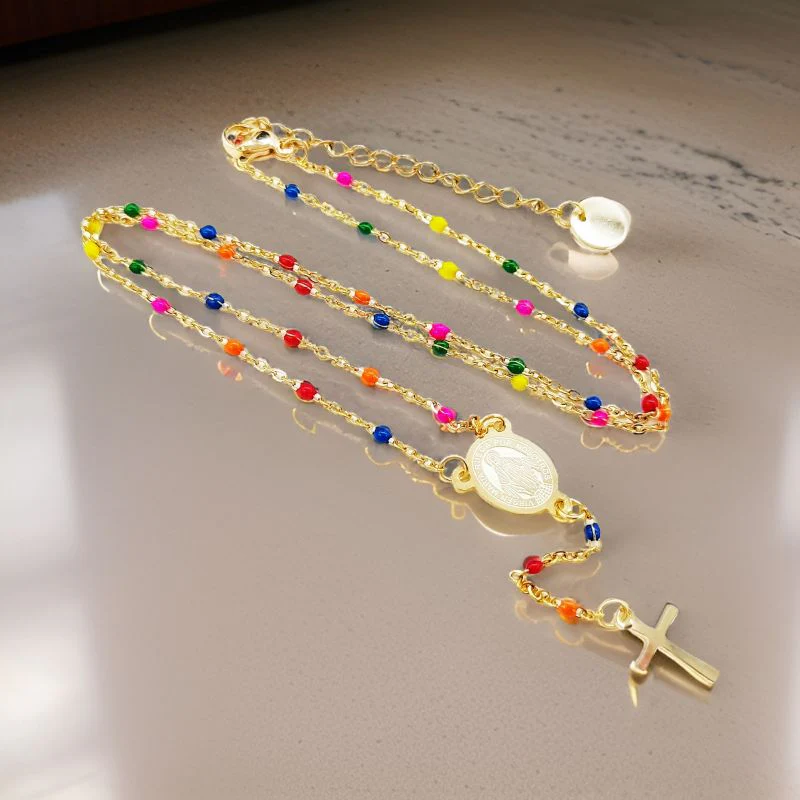 Multicolored Gem Virgin Mary Necklace - greatdealsin