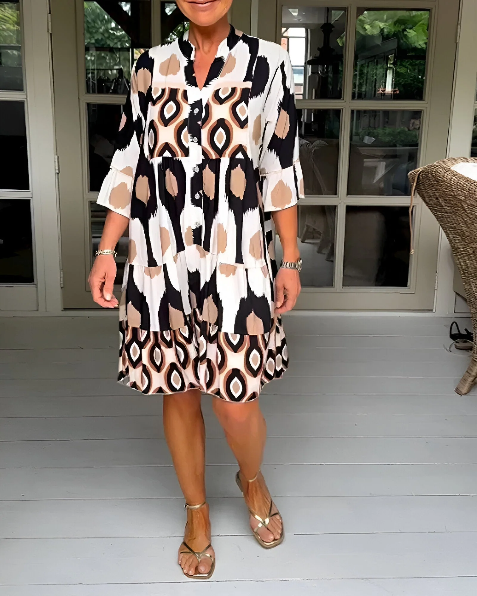 Geometric Tiered Midi Dress - greatdealsin