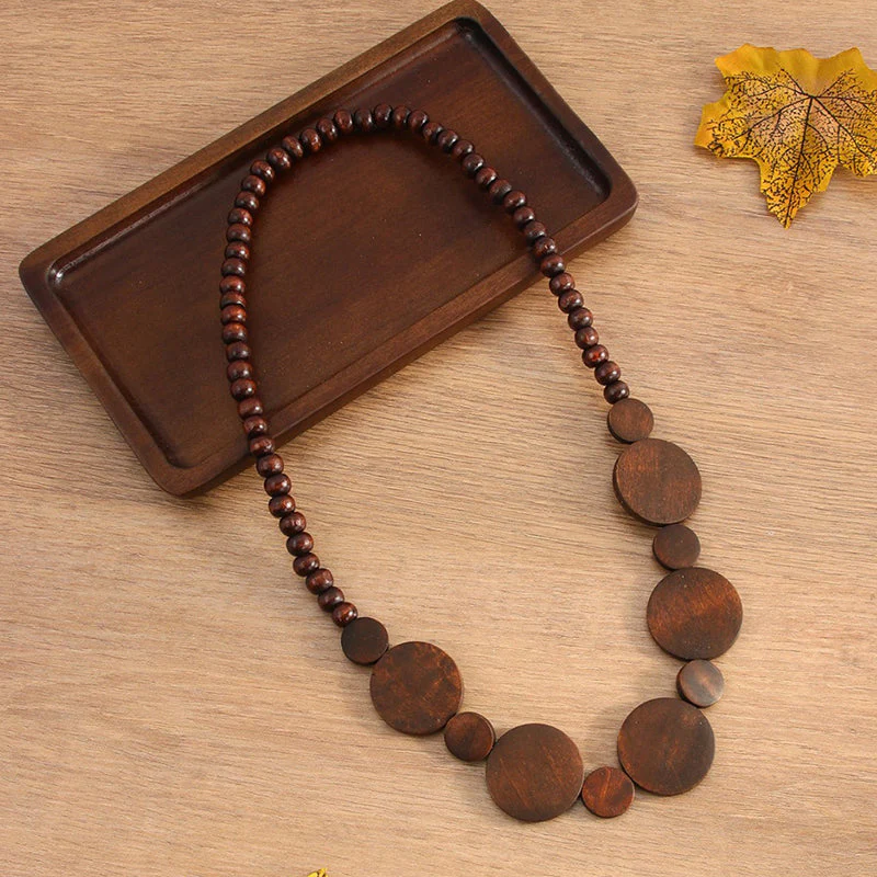 Rustic Wooden Bead Statement Necklace - greatdealsin