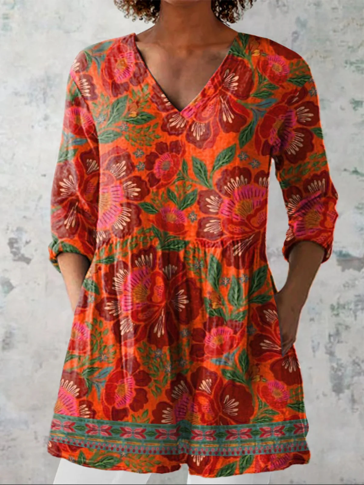 Bohemian Long Blouse with V-Neck - greatdealsin