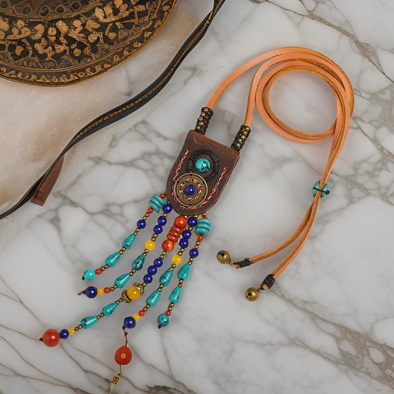 Boho Leather Arizona Turquoise Necklace - greatdealsin