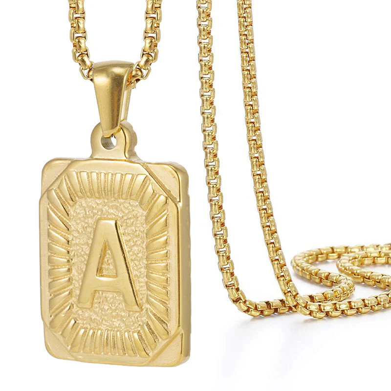 The Square Engraved Initial Pendant Necklace - greatdealsin