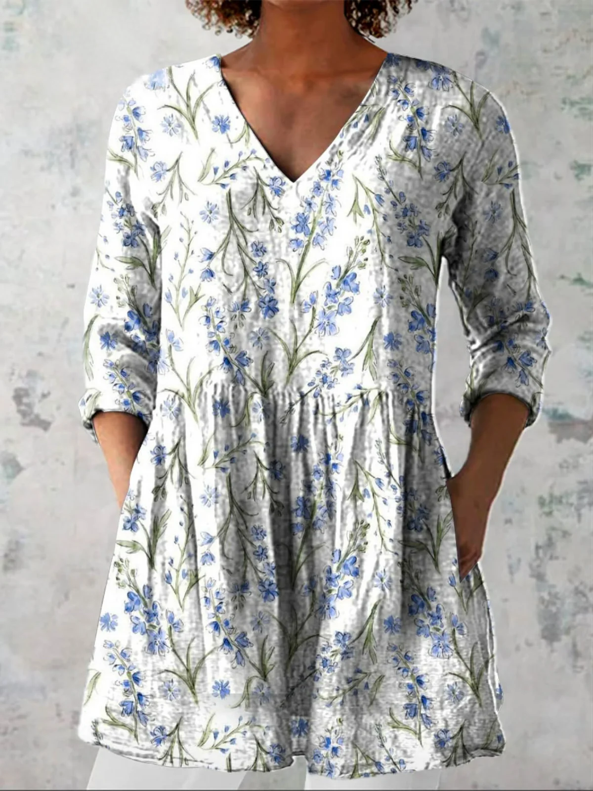 Vintage Long Blouse with V-Neck - greatdealsin