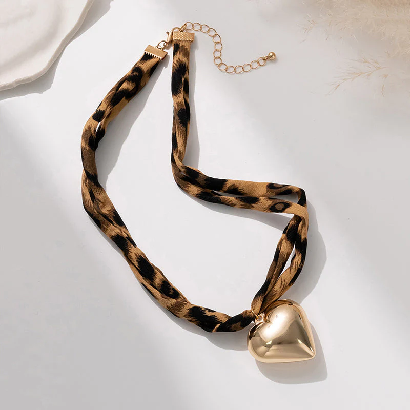 Leopard Print Heart Scarf Necklace - greatdealsin