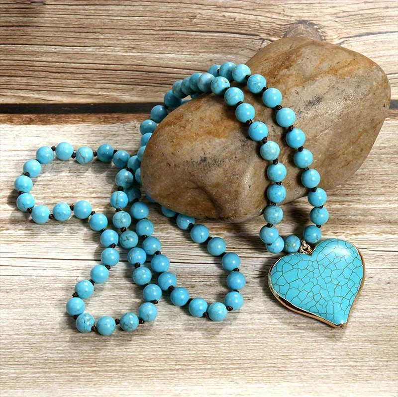 Retro Ethnic Style Turquoise Love Handmade Necklace - greatdealsin